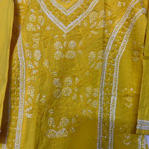 Chikankari Yellow Kurti