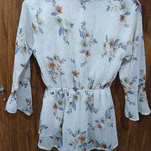 Floral Design Chinched Waist Top