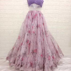 Lavender Lehengacholi With Organza Lehenga