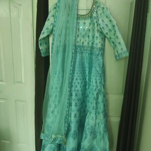 Sky Blue Gown With Dupatta