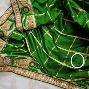 Green And Beige Wedding Saree With Blouse