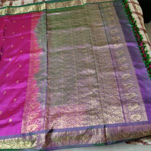 Pink And Green Silk Saree