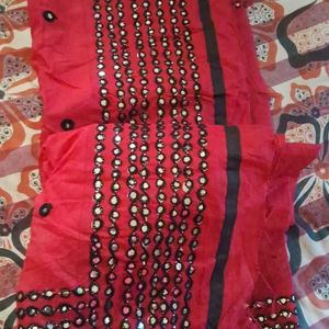 One Time Used Mirror Design Red Saree