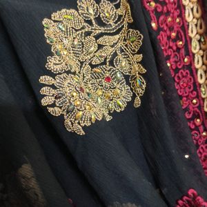 Black Maroon Clour Dupata With Embroidery