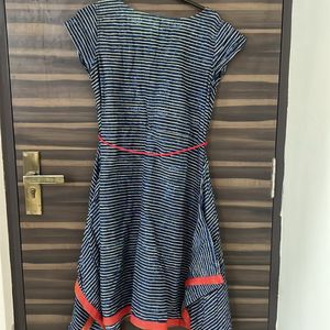 Avaasa Flared Truffle Cotton Blue Stripped Dress