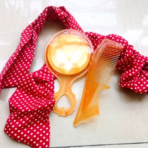 Butterfly Mirror, Comb And Red Polkadot Scrunchie