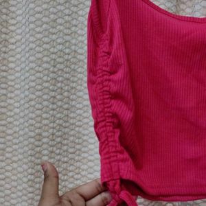 Ribbed Hot Pink Tank Top With Ruched Sides