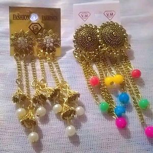 Stunning Gold Tone Crystal Earrings With Jhumka