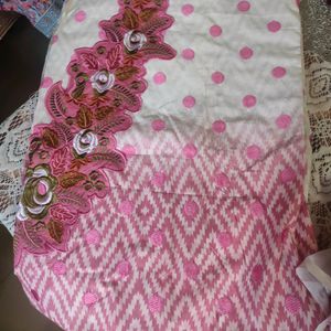 Pink White Dress Material