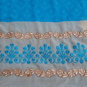 Blue Embroidery Work Saree with Blouse