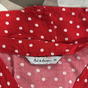 Red & White Polka Dots Print EmpireDress