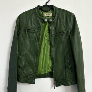 VINTAGE LEATHER JACKET OLIVE GREEN