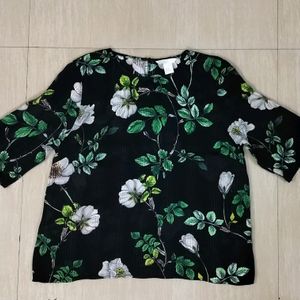 H&M Black & Green Floral Print Top