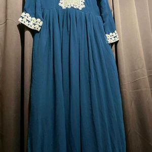 Blue Embroidery Long Gown