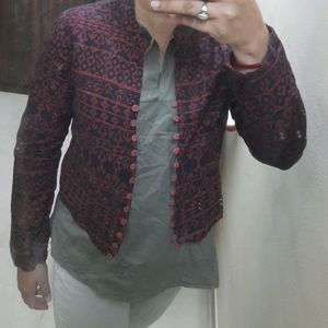 maroon ethnic printed jacket