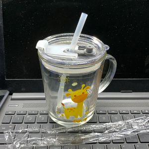 Glass Tumbler Mug With Reusable Silicon Straw And