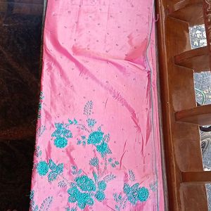 Pink And Seagreen Color Eads Work Saree