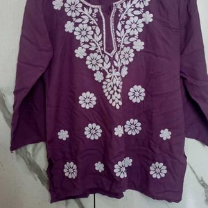 Purple Chikankari Short Kurti