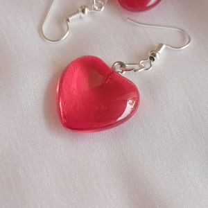 Red Heart Earrings, Kpop And Retro Design
