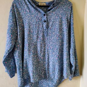 Women Blue Tunic(with Flower printed)