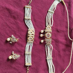 Pearl Necklace, Earings, Bracelet