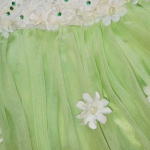 Green-white Frock for Girls