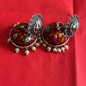 Hand Painted Red Meenakari Jhumki