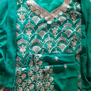 Sea Green Suit And Plazo With Less Dupatta.