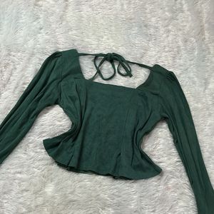 Green Cute Pemplum Crop Top