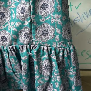 Teal Printed Peplum Top With Butterfly Sleeves