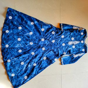 Tie & Dye Blue Embroidery Kurti