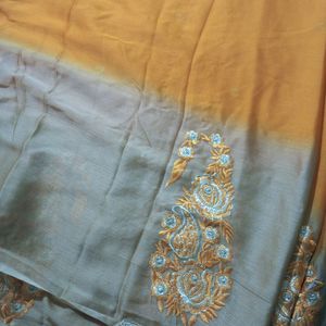 Cream &Mango Yellow Saree With Mothi Border