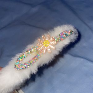 white fluffy cute bow head band