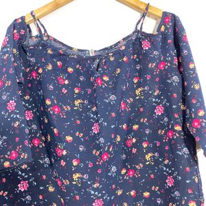 Women Dark Navy Blue Floral Printed Top