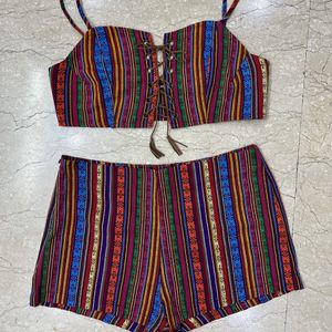 Multi Colour Co Ord Set With Shorts & Top