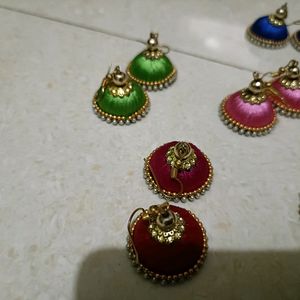 Set Of New 10 Handmade Silk thread Jhumkas