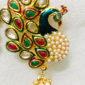 Peacock And Pearl Earrings With Multi Stones