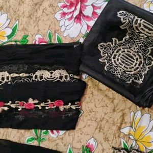 Black Floral Embroidery Semi Stitched Suit