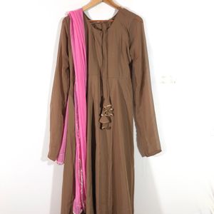 Brown A-Line Kurta & Dupatta (Women’s)