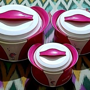 Set Of 3 Pink And White Milton Casseroles