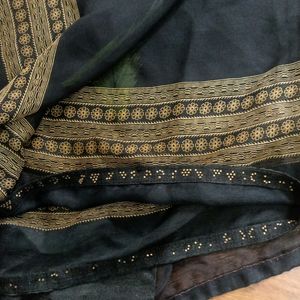 Black Colour Saree With Beautiful Peacock Print