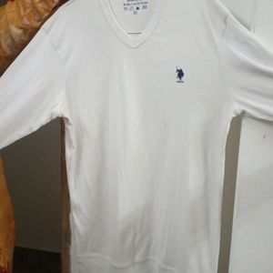 XL. US. Polo ASSN. Men White Solid Cotton T-shirt