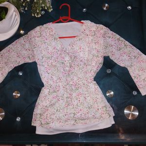 Blooming Pink Flowers Cinched Waist Top