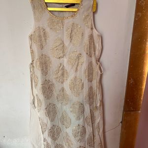 Golden Foil Printed Sleeveless Two Layer Kurta