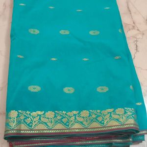 Cotton Blend Green With Maroon Silk Saree