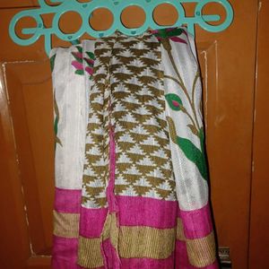 Poly Cotton Saree⬜️💛🔹️