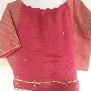 Lehenga, blouse with rust Dupatta