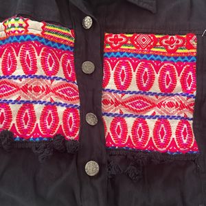 Zara Denim Jacket Ethnic Embroidery