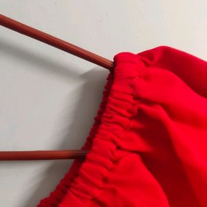 Red Solid Crop Bardot Top