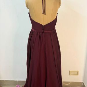 Maroon Gown With Floral Neck Detailing